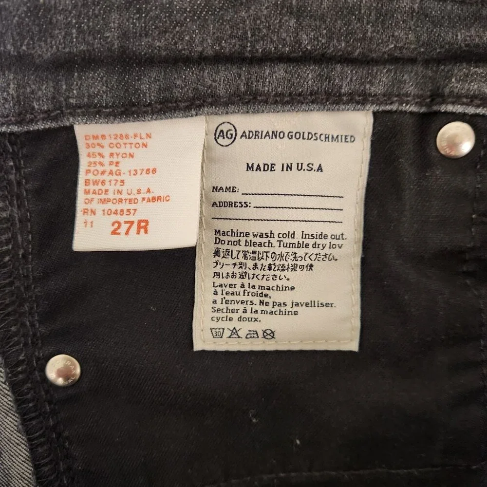 AG Adriano Goldschmied Jeans The Stevie Slim Straight Leg Jean Black 27R 30x30‎